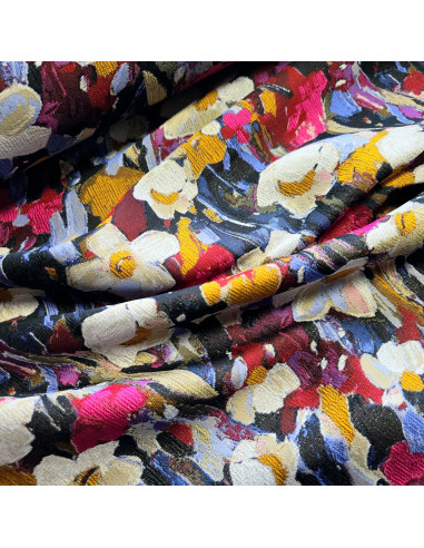 Tissu, Jacquard Fleurs et Lurex, Multicolore, Laize 150 cm, 100% Polyester 376.5g/ml