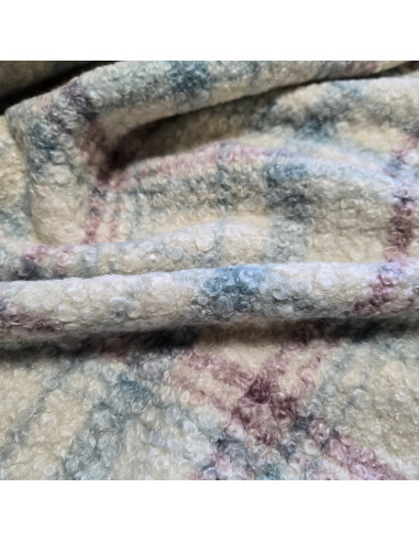 Lainage bouclette carreaux, écru mauve