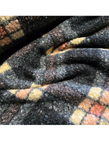 Lainage bouclette carreaux, gris rose