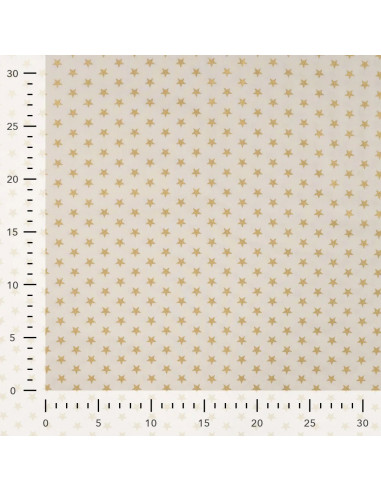Tissu, Coton de Noël Étoiles, Écru et Doré, Laize 145 cm, 100% Coton