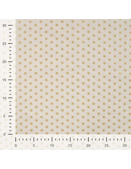 Tissu, Coton de Noël Étoiles, Écru et Doré, Laize 145 cm, 100% Coton