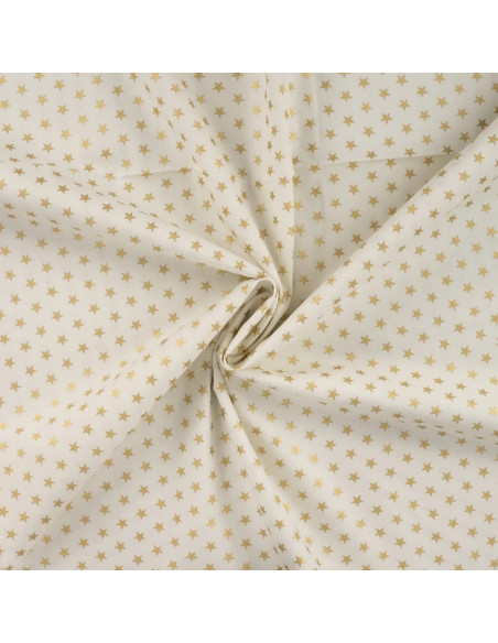 Tissu, Coton de Noël Étoiles, Écru et Doré, Laize 145 cm, 100% Coton