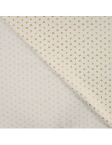 Tissu, Coton de Noël Étoiles, Écru et Doré, Laize 145 cm, 100% Coton