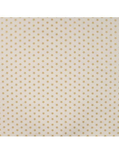 Tissu, Coton de Noël Étoiles, Écru et Doré, Laize 145 cm, 100% Coton