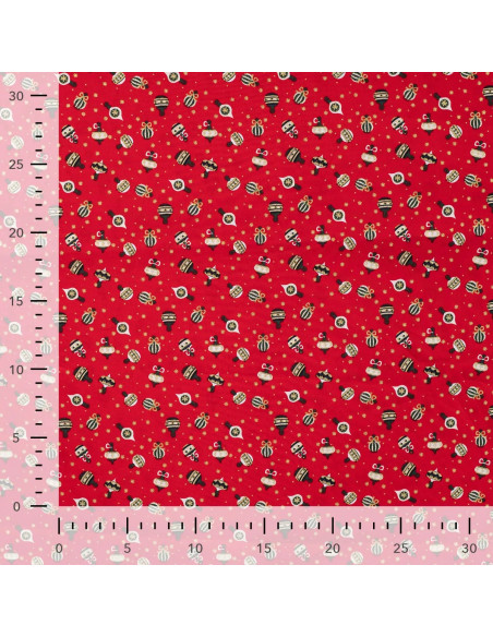 Tissu, Coton de Noël Ornements, Rouge et Écru, Laize 145 cm, 100% Coton