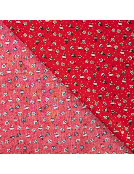 Tissu, Coton de Noël Ornements, Rouge et Écru, Laize 145 cm, 100% Coton
