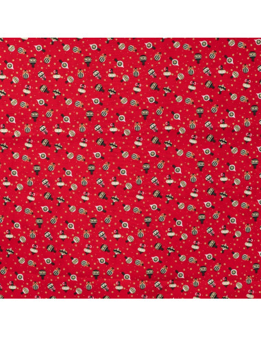 Tissu, Coton de Noël Ornements, Rouge et Écru, Laize 145 cm, 100% Coton