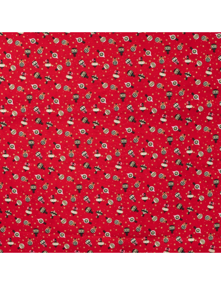 Tissu, Coton de Noël Ornements, Rouge et Écru, Laize 145 cm, 100% Coton