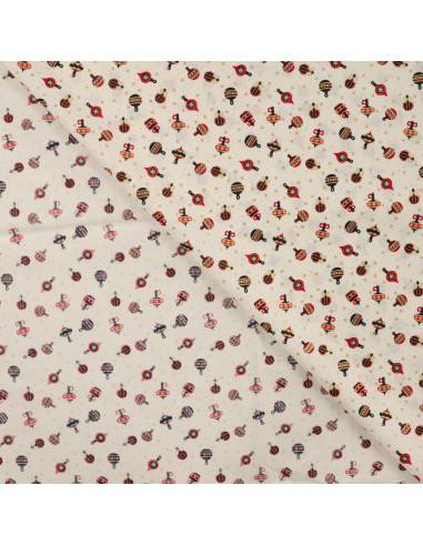 Tissu, Coton de Noël Ornements Dorés, Écru, Laize 145 cm, 100% Coton Oeko-Tex