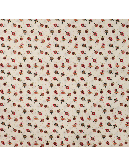 Tissu, Coton de Noël Ornements Dorés, Écru, Laize 145 cm, 100% Coton Oeko-Tex