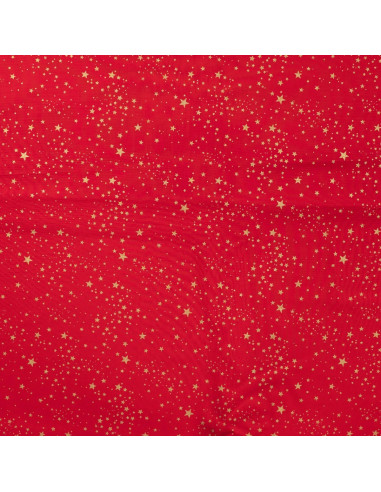 Tissu, Coton Noël Étoiles Dorées, Rouge, Laize 145 cm, 100% Coton Oeko-Tex