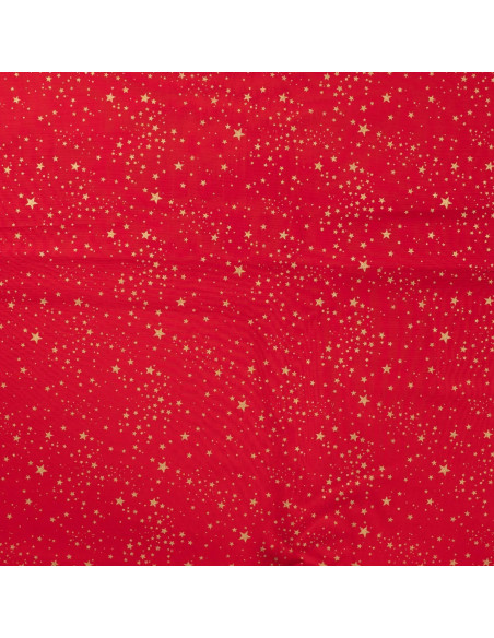 Tissu, Coton Noël Étoiles Dorées, Rouge, Laize 145 cm, 100% Coton Oeko-Tex