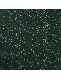 Coton de noël, étoiles dorées, vert