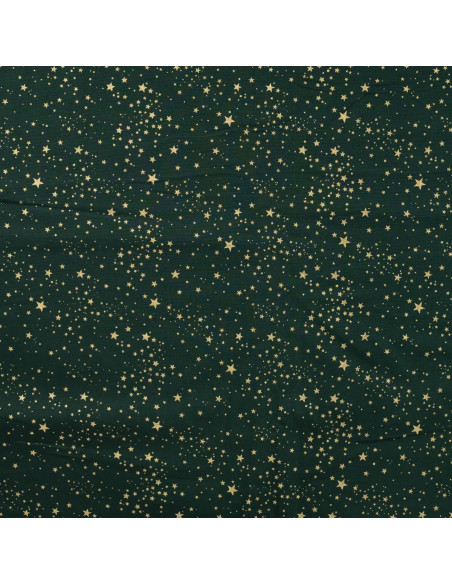 Tissu, Coton Imprimé Noël Étoiles Dorées, Vert Sapin, Laize 145 cm, 100% Coton