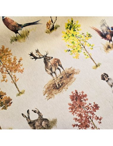 Tissu, Demi-natté Motif Chasse, Multicolore, Laize 140 cm, Coton Polyester 200g/m²
