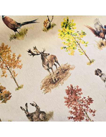 Tissu, Demi-natté Motif Chasse, Multicolore, Laize 140 cm, Coton Polyester 200g/m²