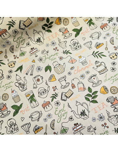 Tissu, Demi-natté Aspect Lin, Thé, Laize 140 cm, 80% Coton 20% Polyester