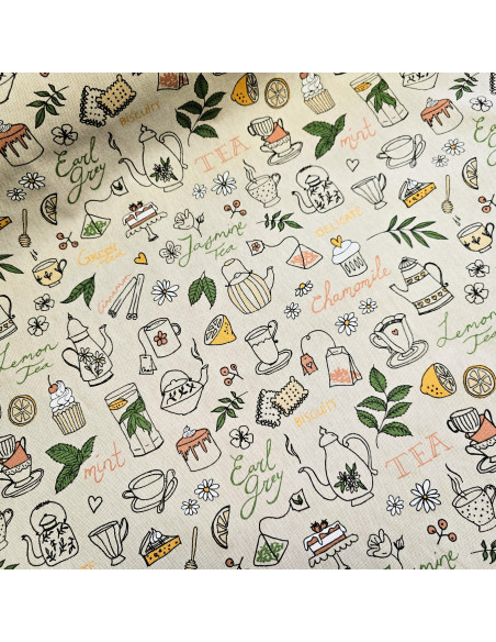 Tissu, Demi-natté Aspect Lin, Thé, Laize 140 cm, 80% Coton 20% Polyester