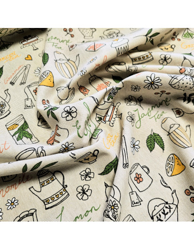 Tissu, Demi-natté Aspect Lin, Thé, Laize 140 cm, 80% Coton 20% Polyester