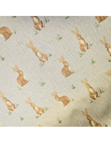 Tissu, Demi-natté Imprimé Lapins, Multicolore, Laize 140 cm, 80% Coton 20% Polyester