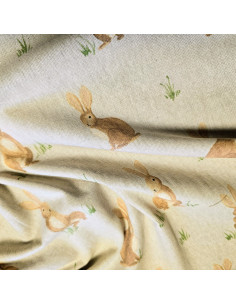 Tissu, Demi-natté Imprimé Lapins, Multicolore, Laize 140 cm, 80% Coton 20% Polyester 2