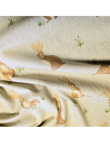 Tissu, Demi-natté Imprimé Lapins, Multicolore, Laize 140 cm, 80% Coton 20% Polyester