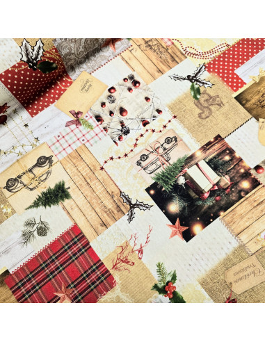 Tissu, Demi-Natté Imprimé Noël, Multicolore, Laize 140 cm, 100% Coton 205g/m²