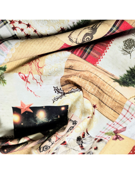 Tissu, Demi-Natté Imprimé Noël, Multicolore, Laize 140 cm, 100% Coton 205g/m²