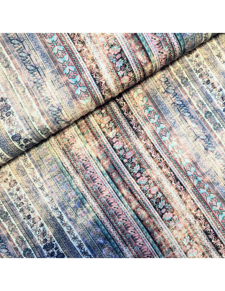 Tissu, Viscose Imprimée Motifs Graphiques Alignés, Laize 145 cm, 100% Viscose 156g/m²