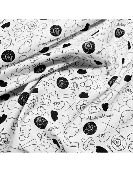 Tissu, Popeline de Coton Imprimée Mickey Mouse, Blanc, Laize 150 cm, 100% Coton 115g/m²