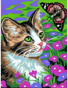 Kit canevas 20x25, le chat au papillon