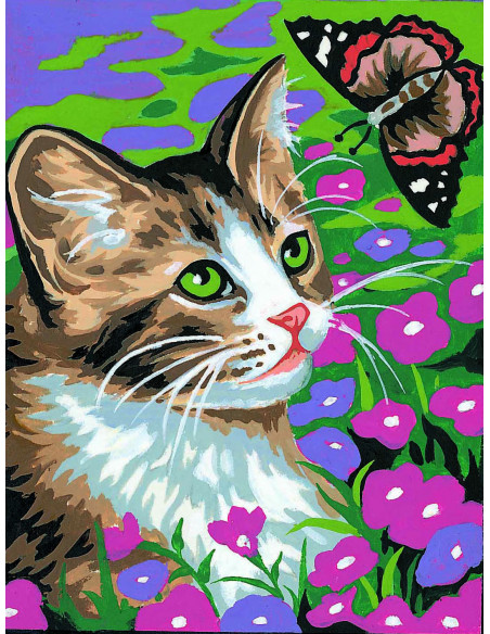 Kit canevas 20x25, le chat au papillon