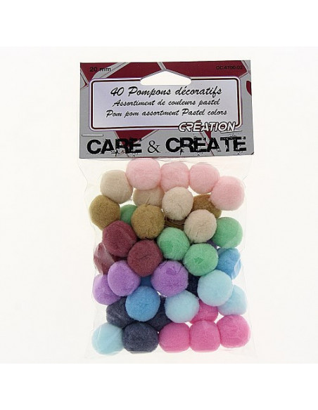 Pompon décoratifs, 2cm, couleurs pastel