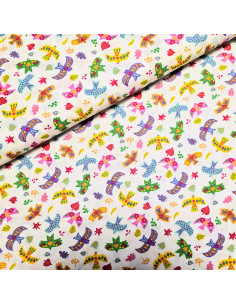 Cretonne de coton, oiseaux colorés