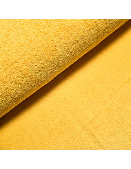 Tissu, Éponge de Coton Uni, Jaune Soleil, Laize 140 cm, 100% Coton