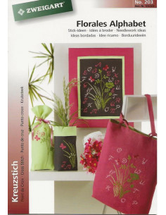 Livret de broderie N°203 - Point de croix - Alphabet floral