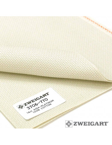 Toile à broder Aïda, coupon 48x53cm, 5,4 fils/cm, écru