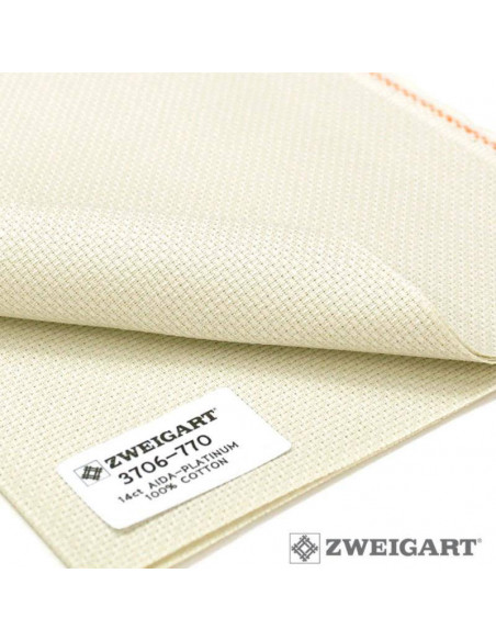 Toile à broder Aïda, coupon 48x53cm, 5,4 fils/cm, écru