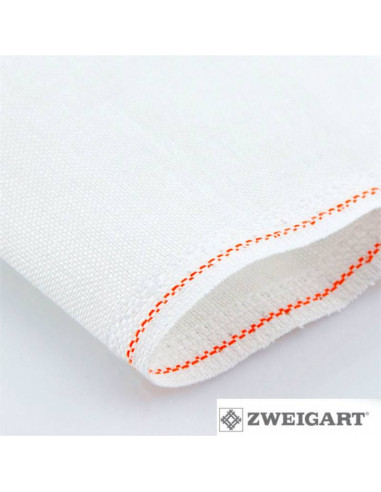 Tissu, Toile à Broder Belfast, Blanc, Coupon 48x53cm, 12,6 fils/cm Lin