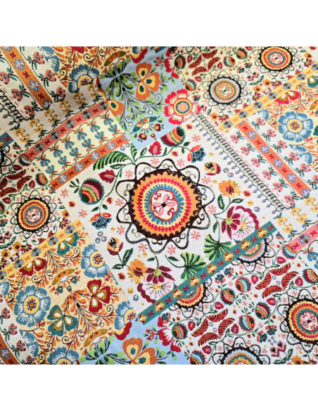 Tissu, Jacquard Ethnique, Multicolore, Laize 140 cm, Coton Polyester 345g/m²