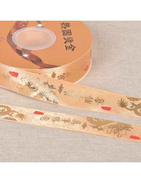 Ruban thème Asie, 25mm, dragons, or
