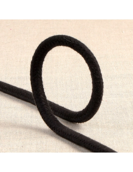 Cordon coton tressé, 6mm, noir