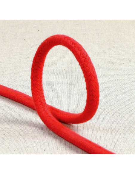 Cordon coton tressé, 6mm, rouge