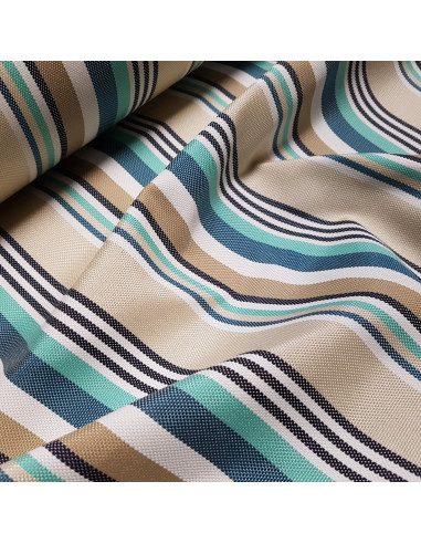 Tissu, Toile d'Extérieur Rayures Marines, Turquoise, Laize 150 cm, 100% Polypropylène 271g/m²