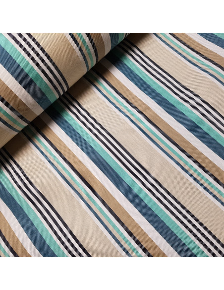 Tissu, Toile d'Extérieur Rayures Marines, Turquoise, Laize 150 cm, 100% Polypropylène 271g/m²