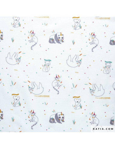 Tissu, Popeline de Coton Paresseux, Multicolore, Laize 150 cm, 100% Coton 120g/m²