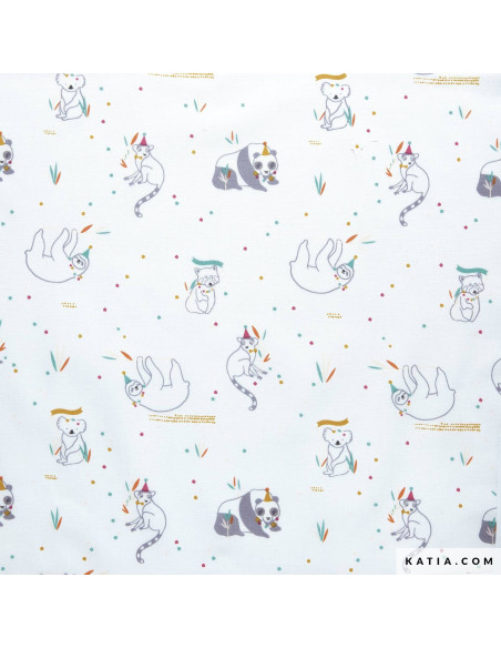 Tissu, Popeline de Coton Paresseux, Multicolore, Laize 150 cm, 100% Coton 120g/m²