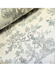 Tissu, Demi-Natté Toile de Jouy, Vert, Laize 280 cm, Coton d'Ameublement 220g/m²