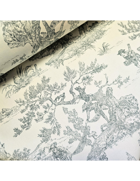 Tissu, Demi-Natté Toile de Jouy, Vert, Laize 280 cm, Coton d'Ameublement 220g/m²