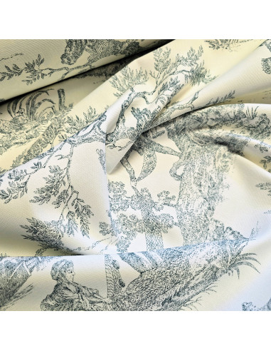 Tissu, Demi-Natté Toile de Jouy, Vert, Laize 280 cm, Coton d'Ameublement 220g/m²